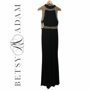 BETSY & ADAM (NWT) Formal Long Black Beaded Sleeveless Dress